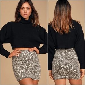 FREE PEOPLE Modern Femme Denim Mini Skirt Leopard Animal Print Brown Neutral 2